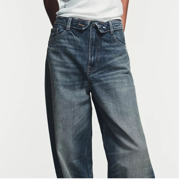 Zara TRF Mid Rise Folded Waist Jeans - Picture 8 of 9